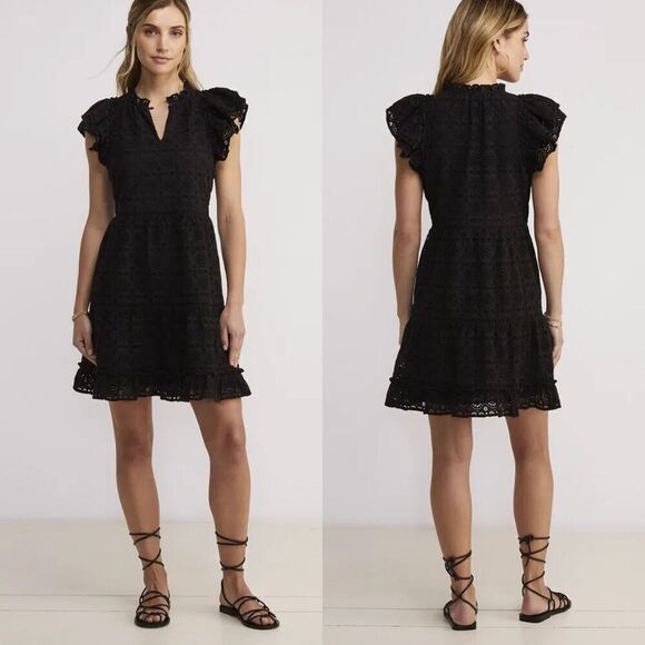 Vineyard Vines Women's Size XS Black Eyelet Tiered Ruffle Mini NEW Dress Cottage - Picture 1 of 15
